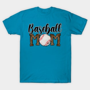 Baseball mom leopard text T-Shirt